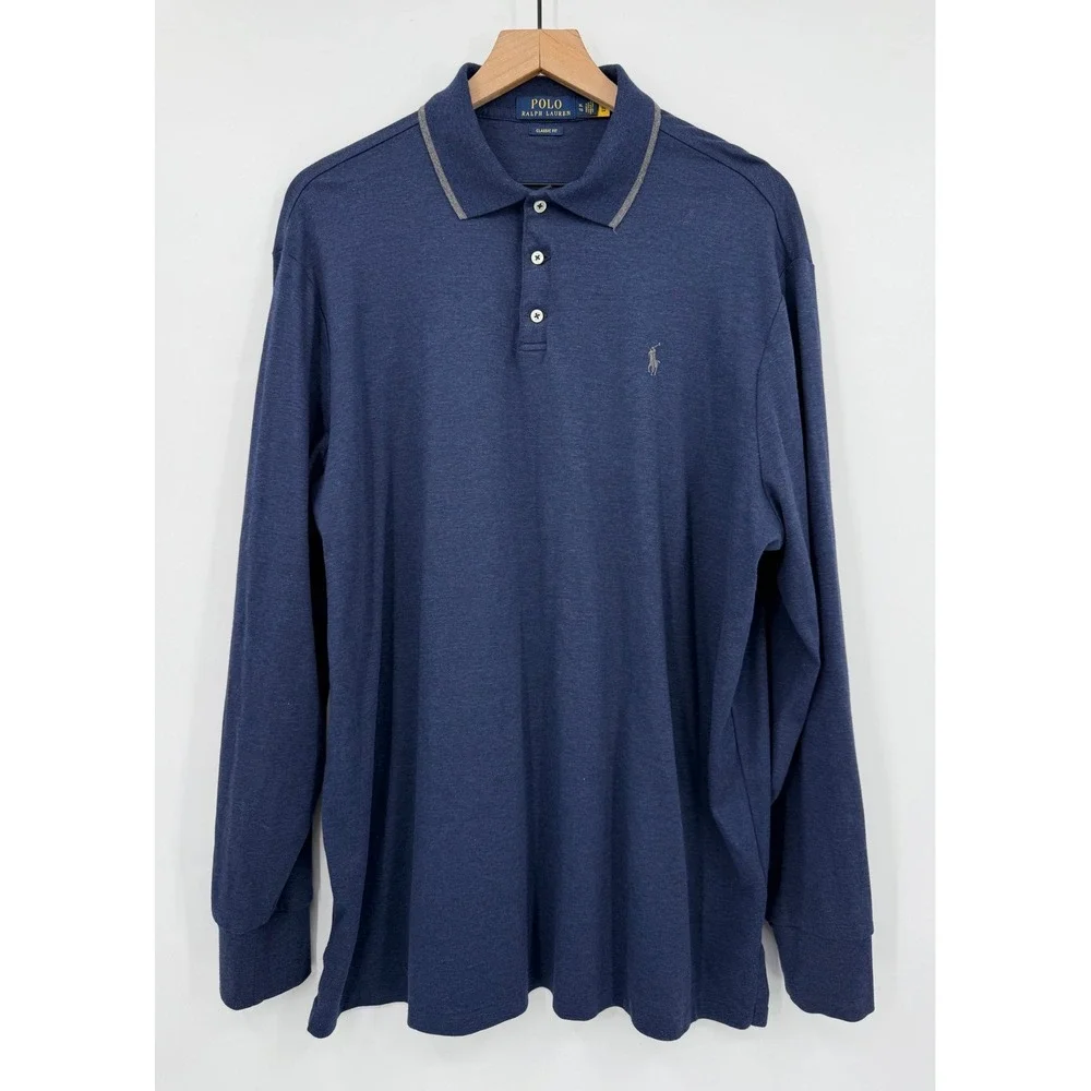 Polo Ralph Lauren Polo Shirt Mens XL Blue Heather Long Sleeve Classic Fit Polo